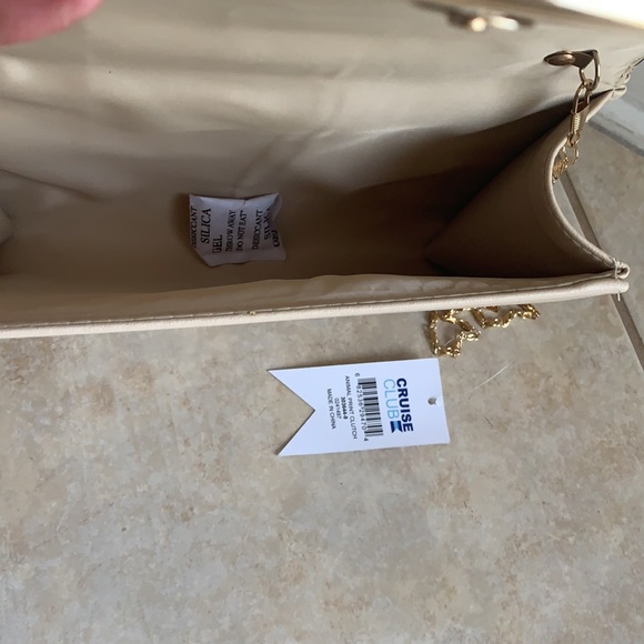NWT CRUISE CLUB Tan animal Print Clutch purse Evening bag goldtone trim & chain - Picture 11 of 13